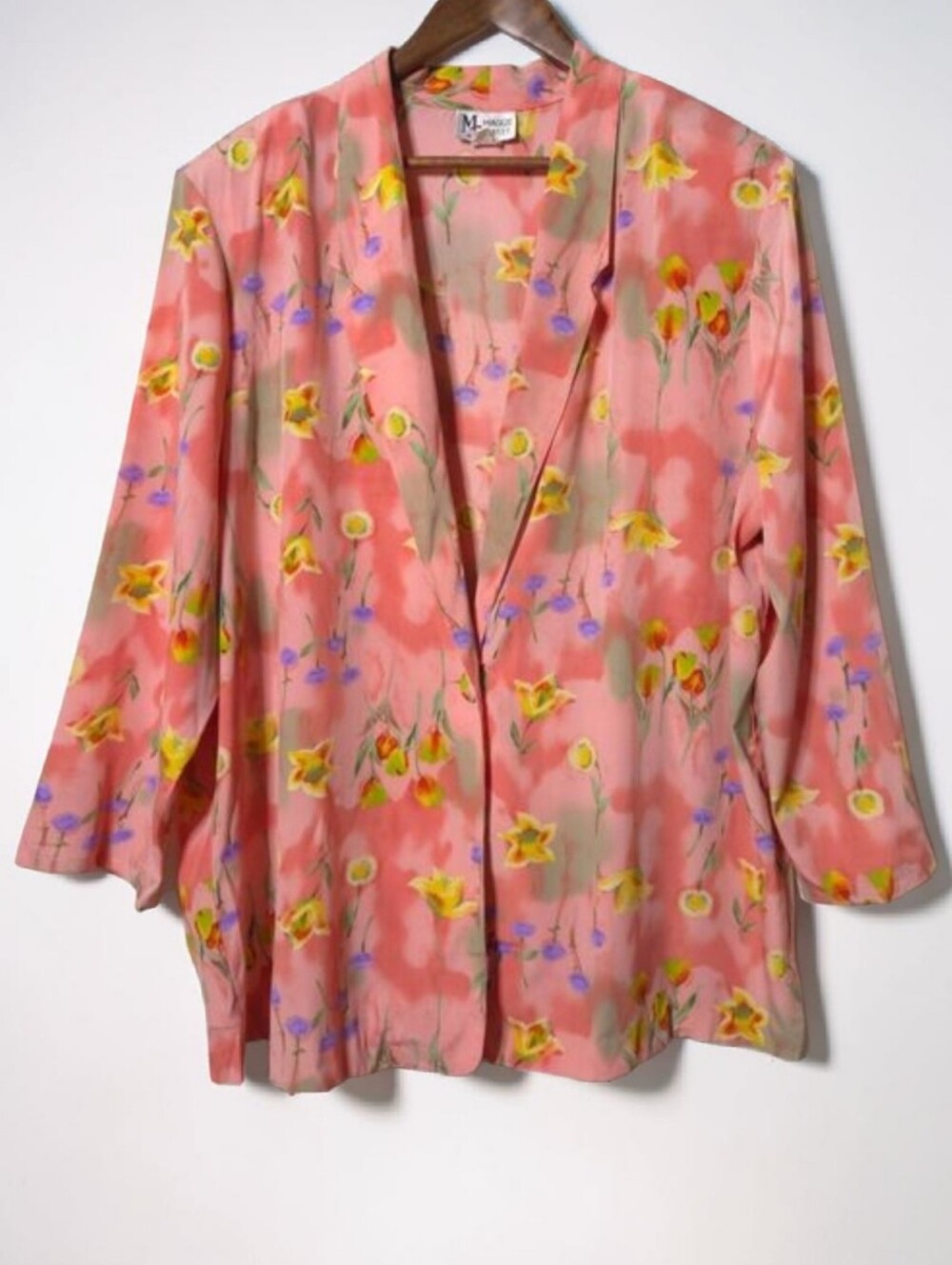 Maggie Sweet Spring Floral Jacket Blazer Size 2X Plus Peach Yellow Red Womens